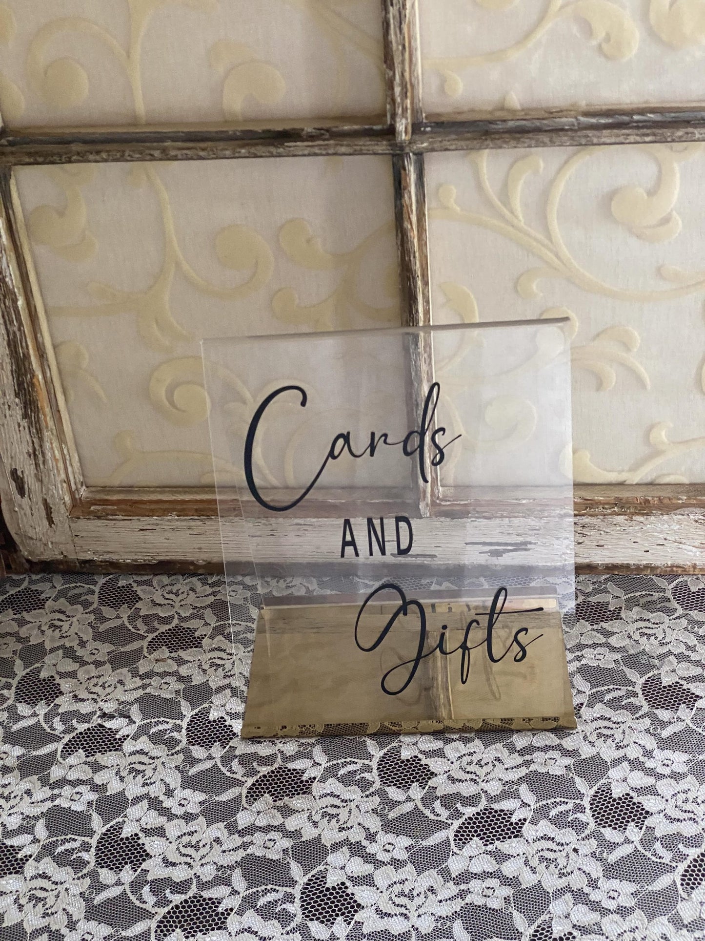 Cards and Gifts Acrylic Sign with Gold Stand