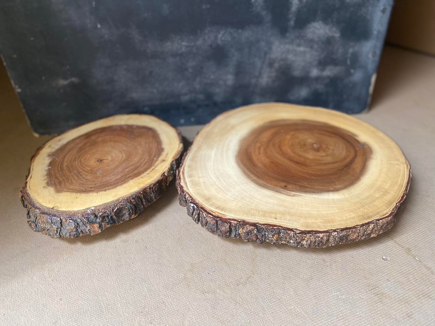 Acacia Wood Slice Serving Stands