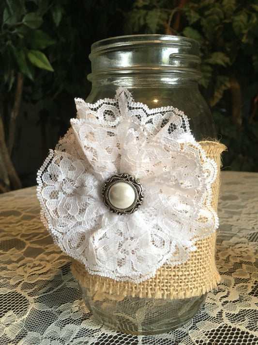 Quart Mason Jars with Burlap Sleeves