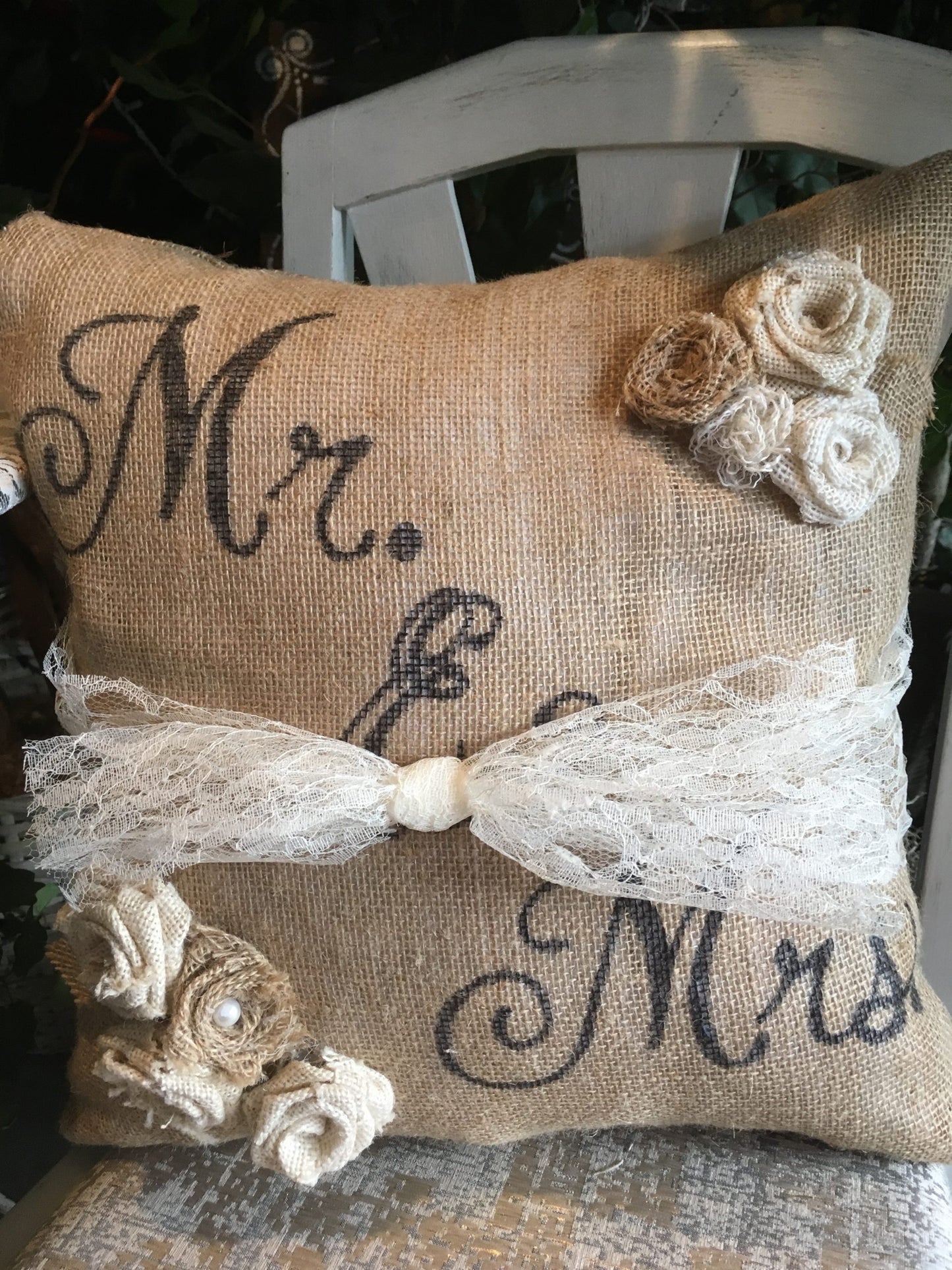 Mr. & Mrs. Decorative Burlap Pillow