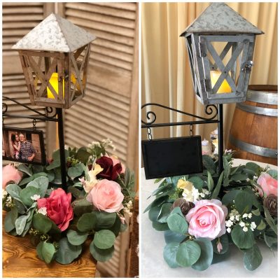 Galvanized Picture Lantern Floral Ring Centerpiece