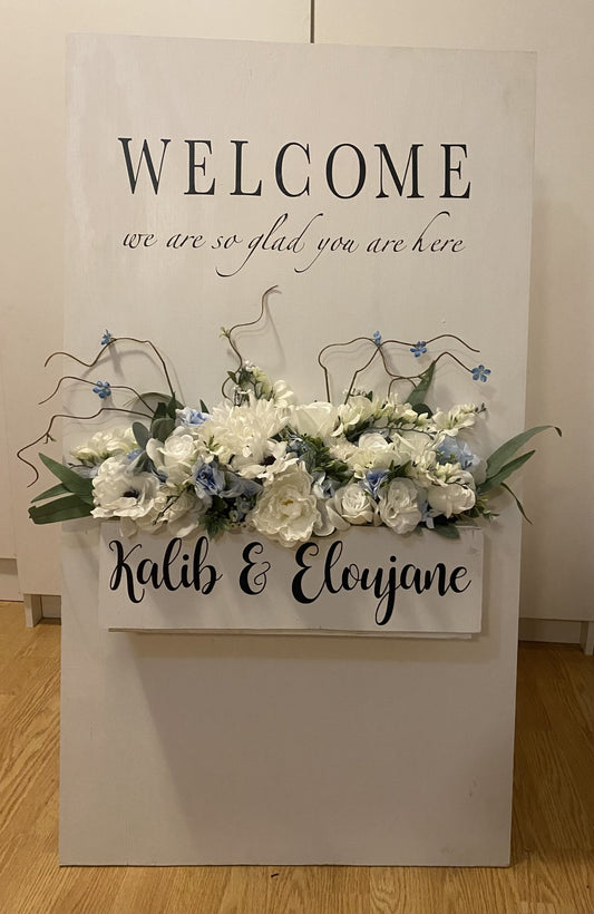 White Flower Box Welcome Stand