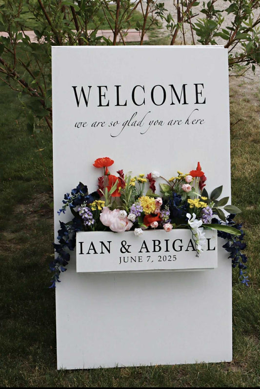 White Flower Box Welcome Stand