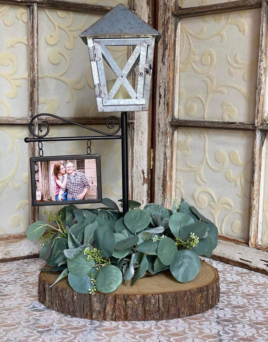 Galvanized Picture Lantern Floral Ring Centerpiece