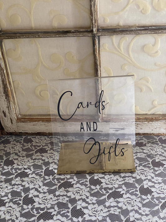 Cards and Gifts Acrylic Sign with Gold Stand