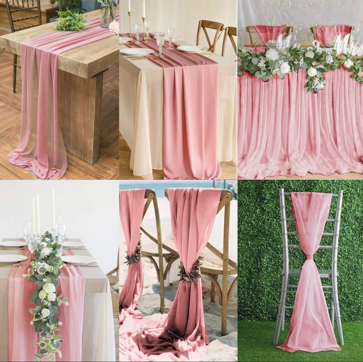 Dusty Rose Chiffon Table Runner - Rigby Wedding Rentals