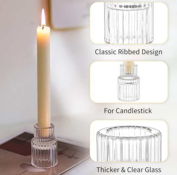 Clear Glass Candlestick Holder - Image 2