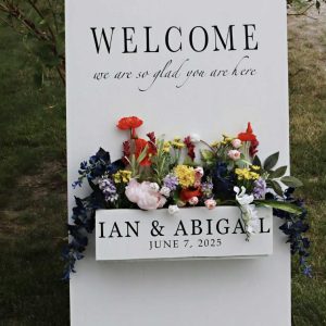 White Flower Box Welcome Stand